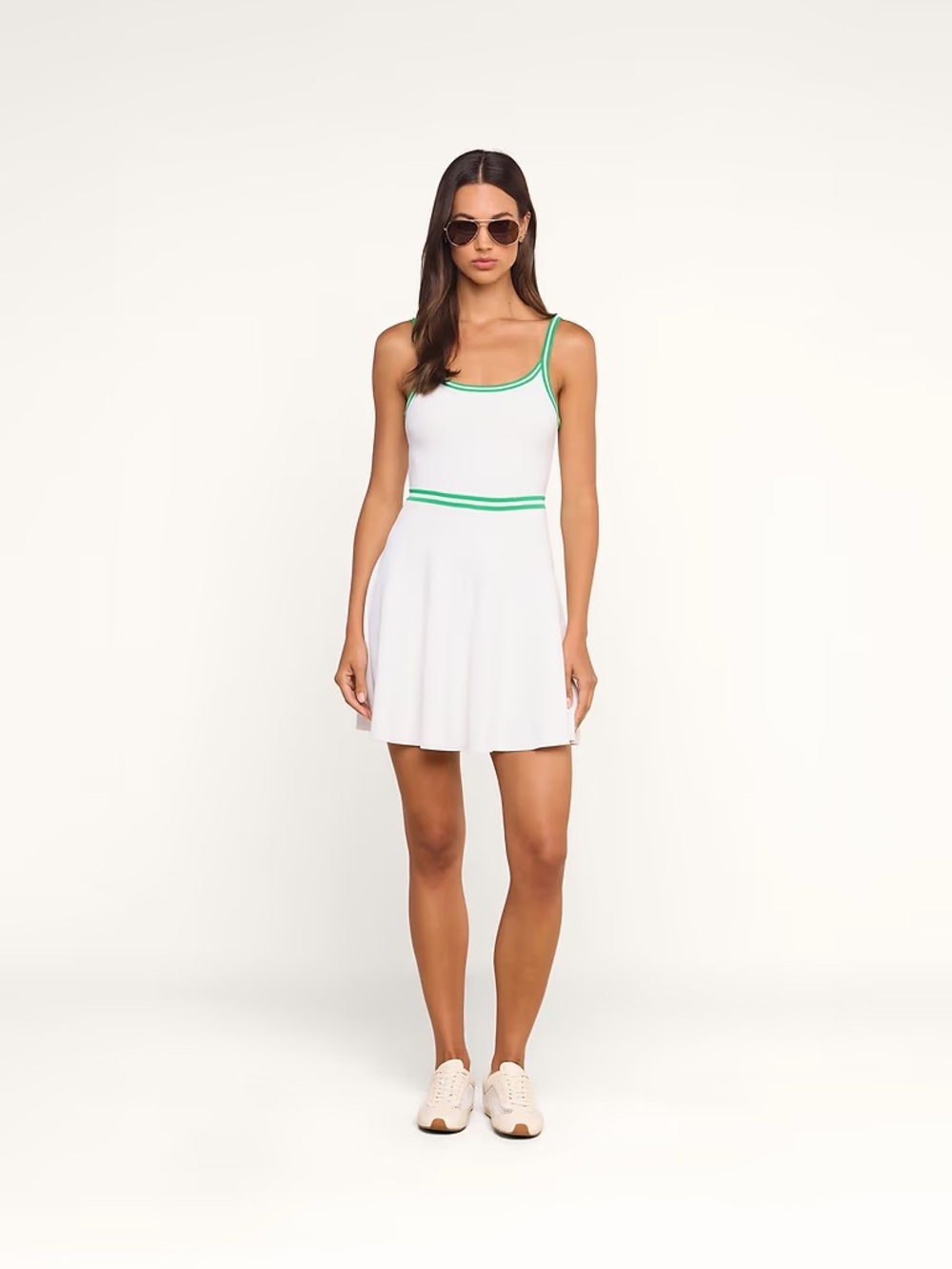 L'AGENCE White Tank Skater Dress with Green Trim